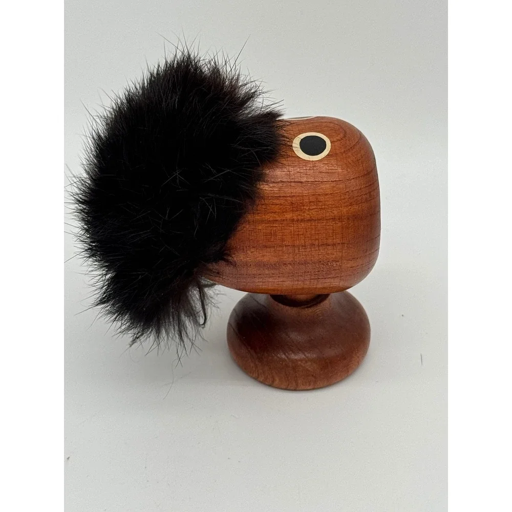 Vintage 60s MCM Japan Wooden Troll Screw Nutcracker The Scream Teak Fur Hair